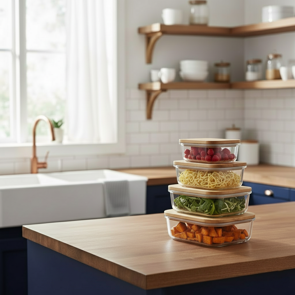 4Pcs Airtight Bamboo-Lid Glass Bowls Set – Rectangle - All-In-One Store Pakistan