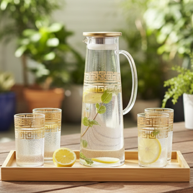 PrintedRim 8-Pcs Glass Beverage Set - All-In-One Store Pakistan