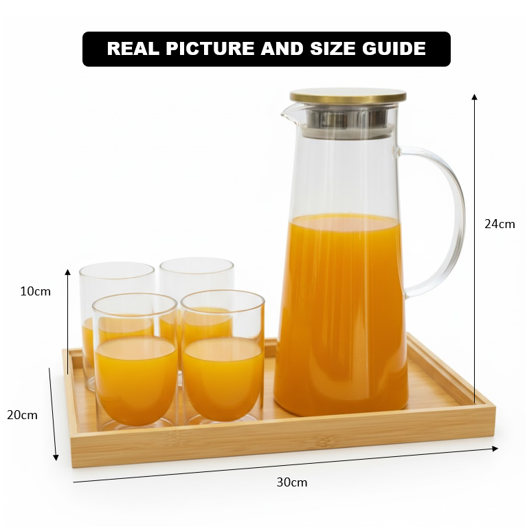 Echou 8-Pieces Pitcher & Glass Set with Bamboo Tray - All-In-One Store Pakistan