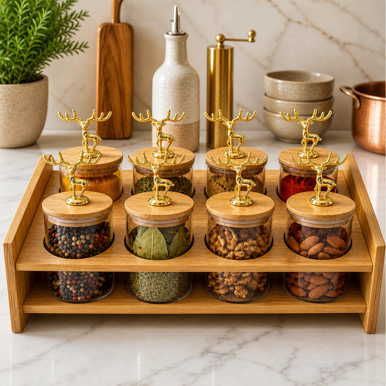 Royal Golden Deer 8-Piece Glass Jar Station (1170) - All-In-One Store Pakistan