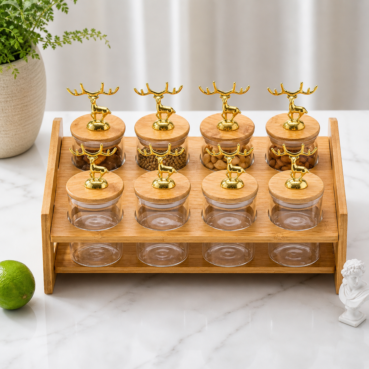 Royal Golden Deer 8-Piece Glass Jar Station (1170) - All-In-One Store Pakistan