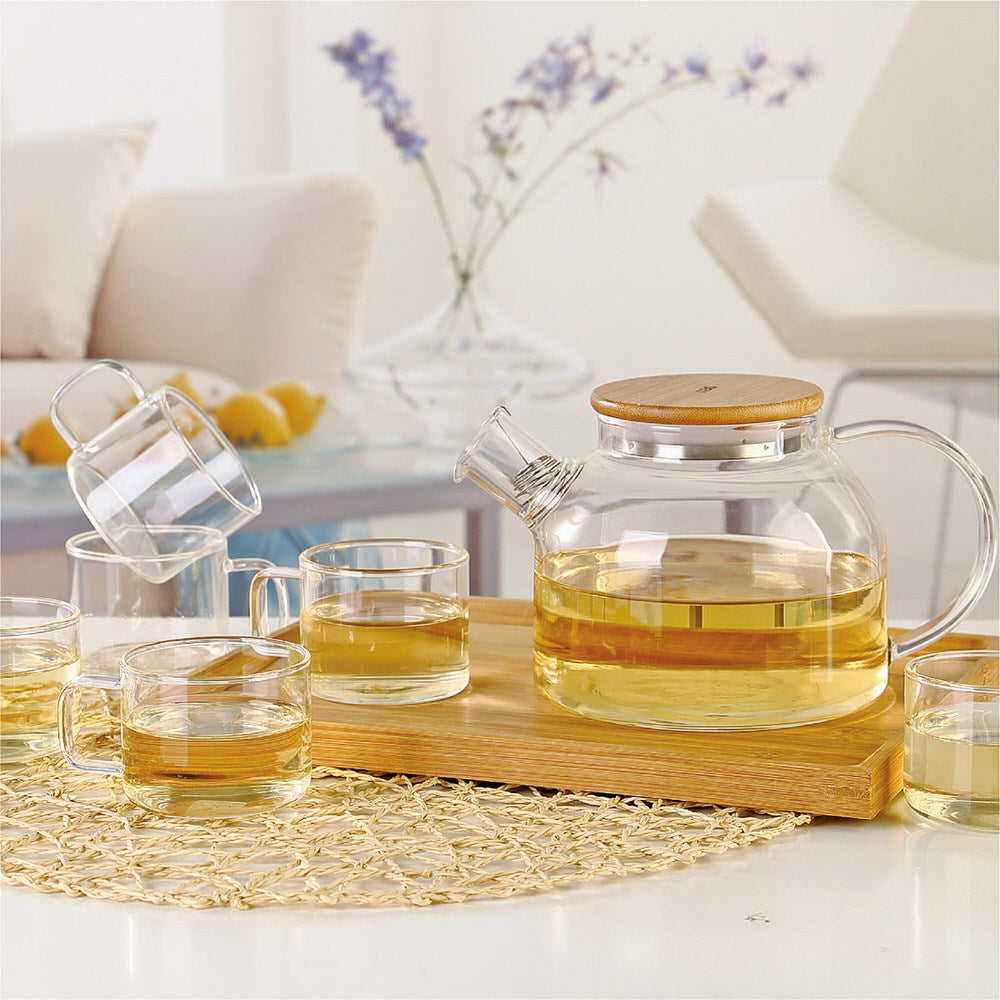 KehwaElegance Glass Set with Wooden Tray - All-In-One Store Pakistan