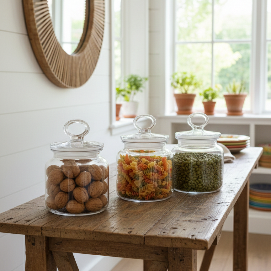 3-Pcs Rustic Design Handmade Glass Canister Set by Limon - All-In-One Store Pakistan