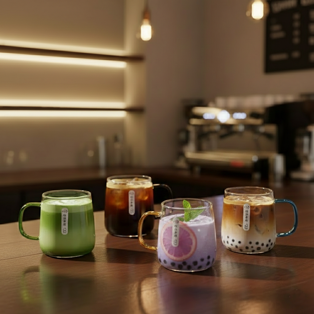 4-Pcs Glass Mugs with Colorful Handles (1149) - All-In-One Store Pakistan