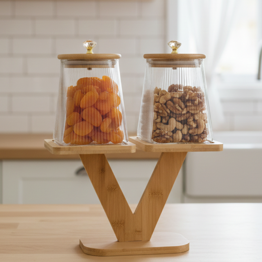 V-Crest Ribbed Glass Bamboo Display (1110) - All-In-One Store Pakistan