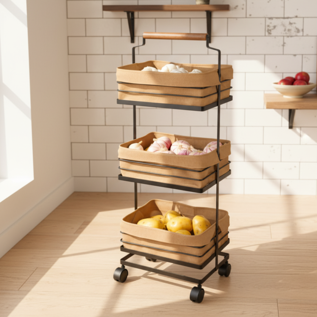 3-Tier Metal Storage Rack With Fabric Cover Baskets (232300) by Limon - All-In-One Store Pakistan