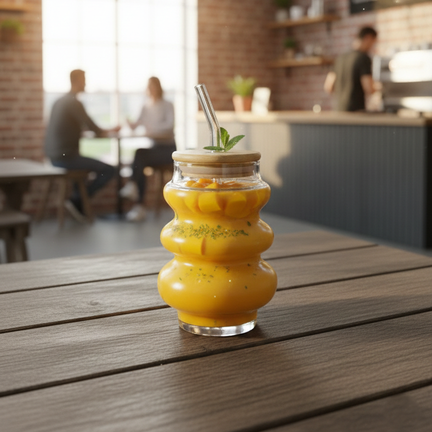 SmokyRippled Airtight Glass Tumbler with Straw - All-In-One Store Pakistan