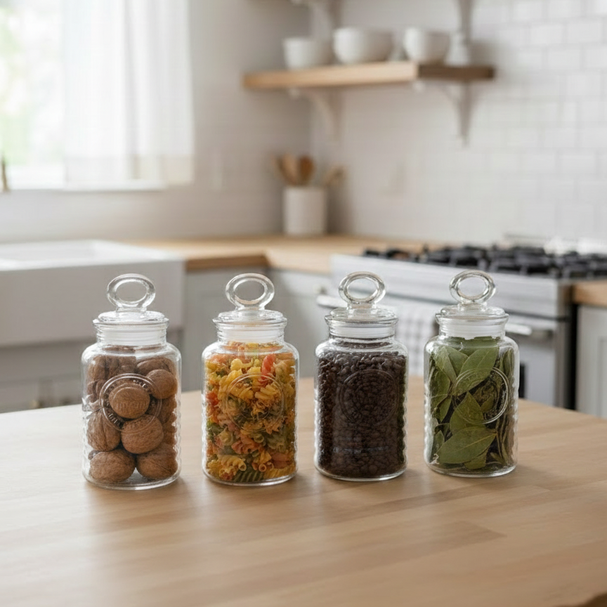 4-Pcs Rustic Design Handmade Glass Canister Set (2007) by Limon - All-In-One Store Pakistan