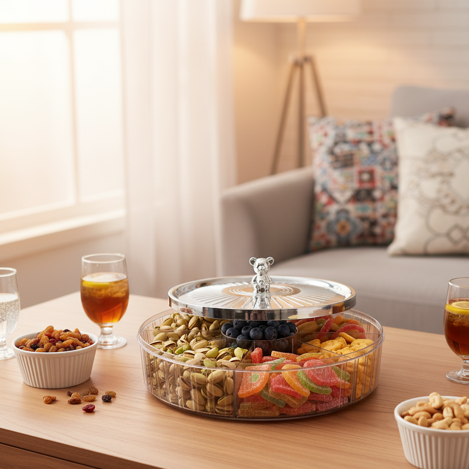Elegance 5-Partition Round Dry Fruit Tray - All-In-One Store Pakistan