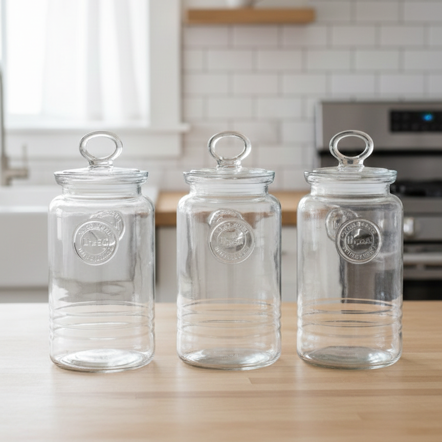 3-Pcs Rustic Design Handmade Glass Canister Set by Limon - All-In-One Store Pakistan