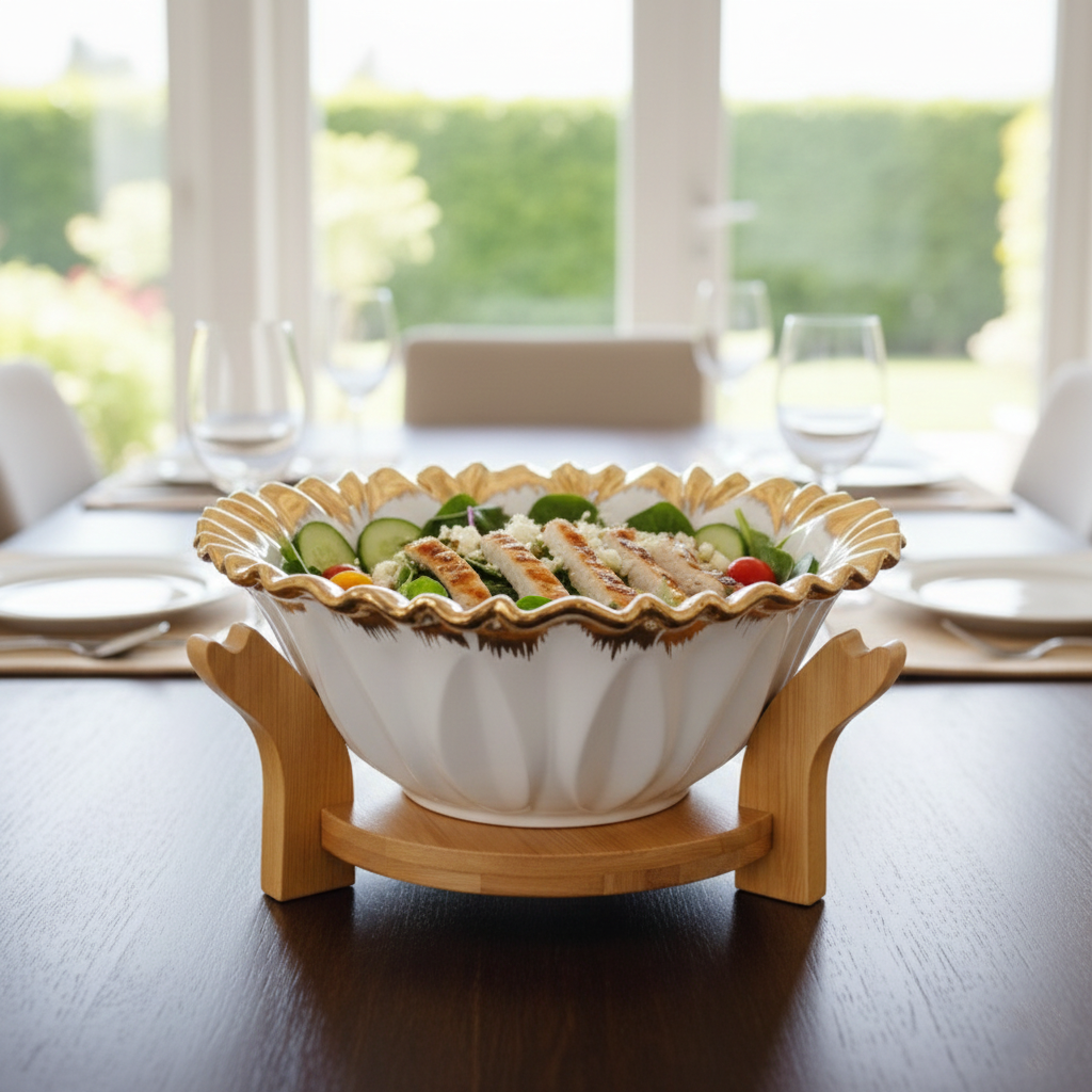 GoldRim Ceramic Bowl with Wooden Base - All-In-One Store Pakistan