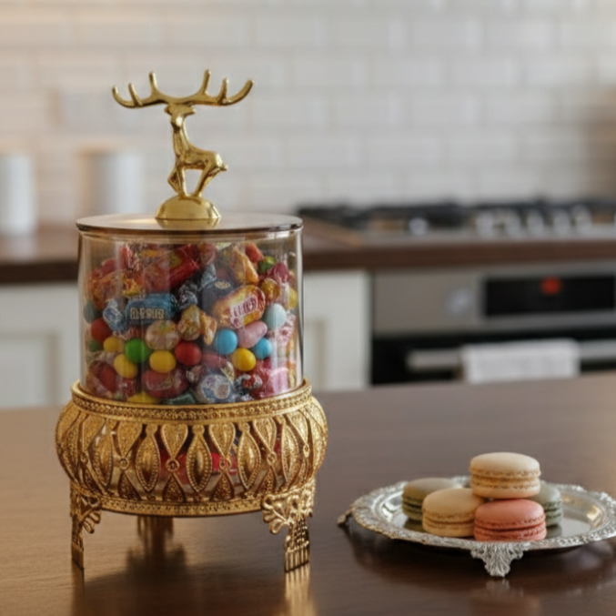 Royal Golden Base Glass Jar with Lid - All-In-One Store Pakistan