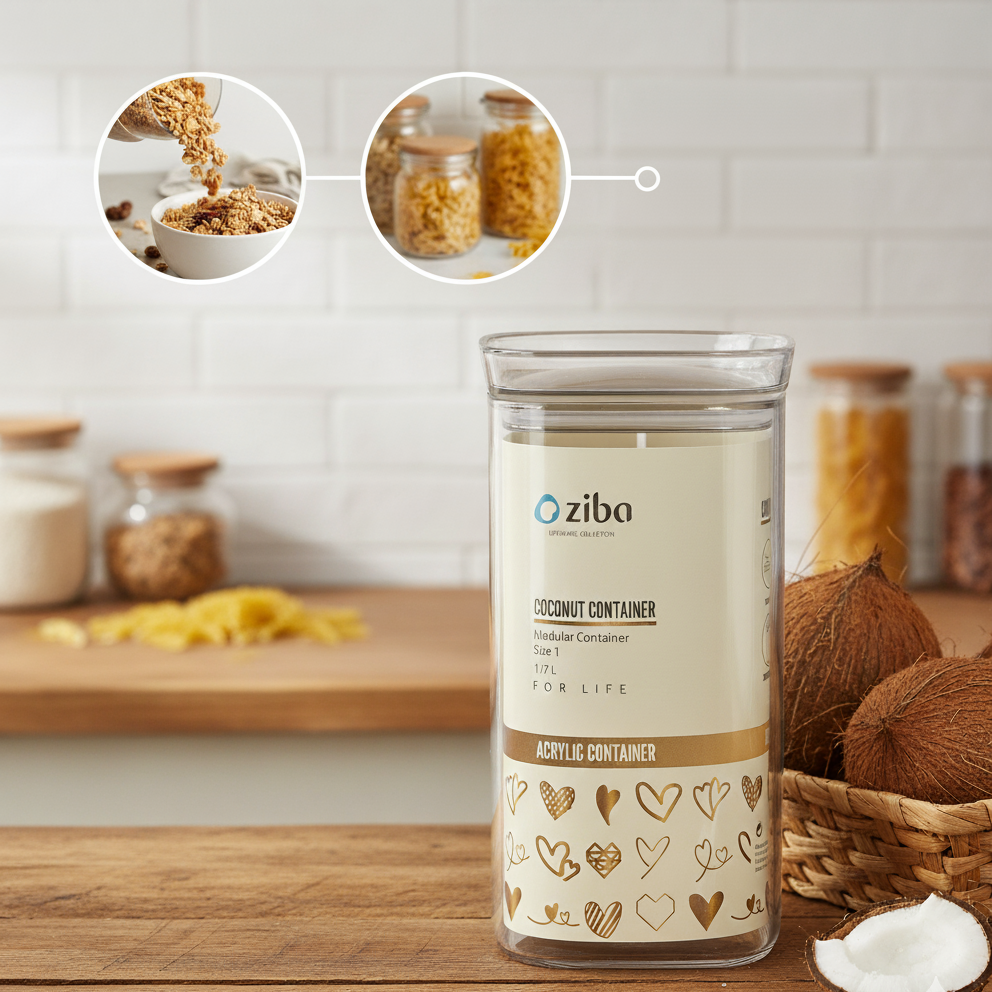 Signature Acrylic Stackable Airtight Jar with Transparent Lid by Ziba - All-In-One Store Pakistan