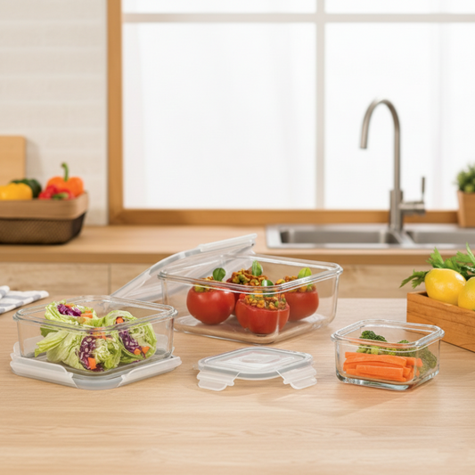 3‑Pcs Premium Square Glass Storage Set with Lids (2048) by Limon - All-In-One Store Pakistan