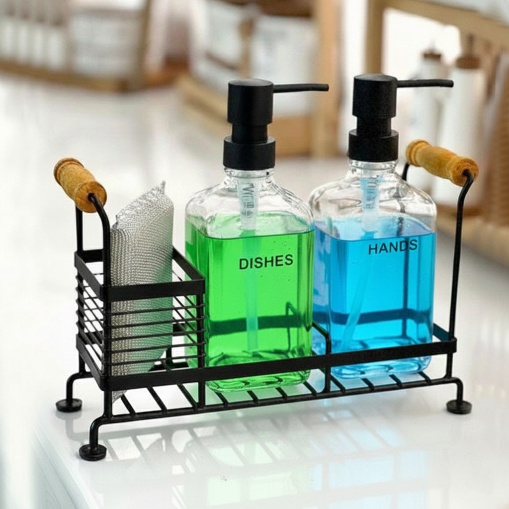 Glass Liquid Dispensers Set with Stand and Sponge by Limon - All-In-One Store Pakistan