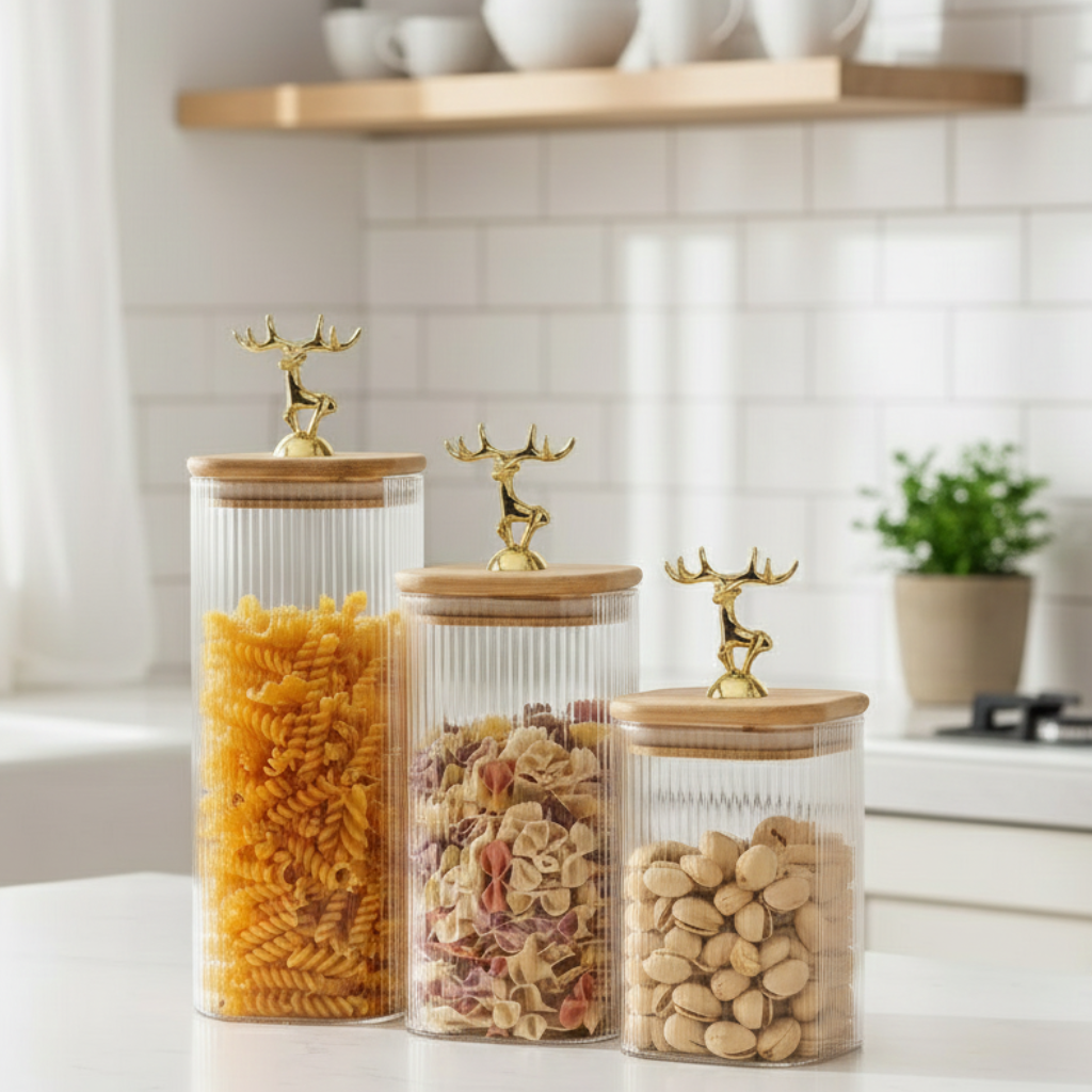 Imperial Stag Glass Jars Trio (1113) - All-In-One Store Pakistan
