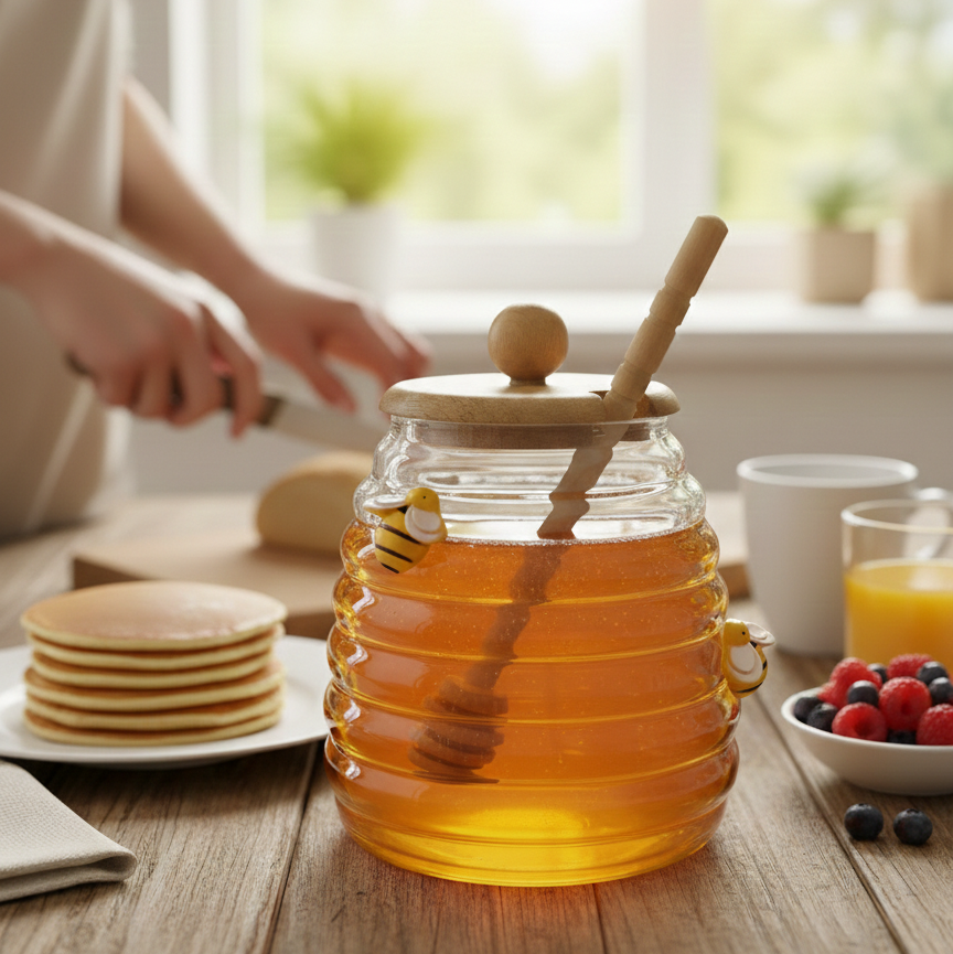 GoldenHive Premium Glass Honey Jar - All-In-One Store Pakistan