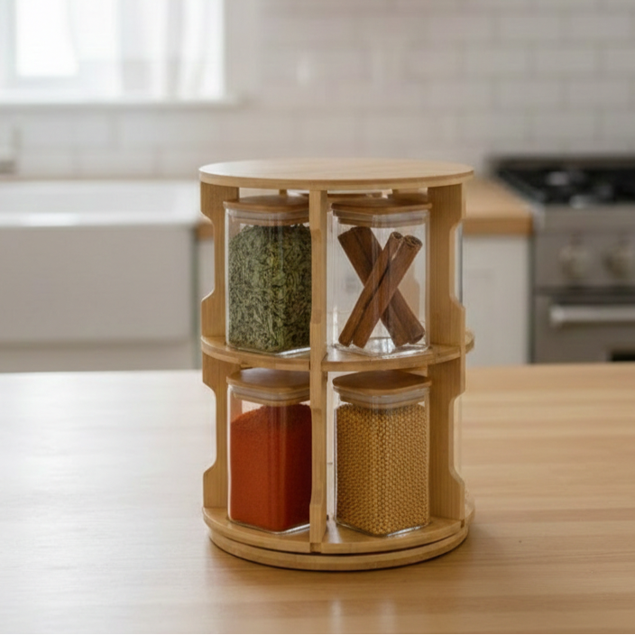 The Bamboo Rotunda: 8-Jar Spice Tower (1136) - All-In-One Store Pakistan