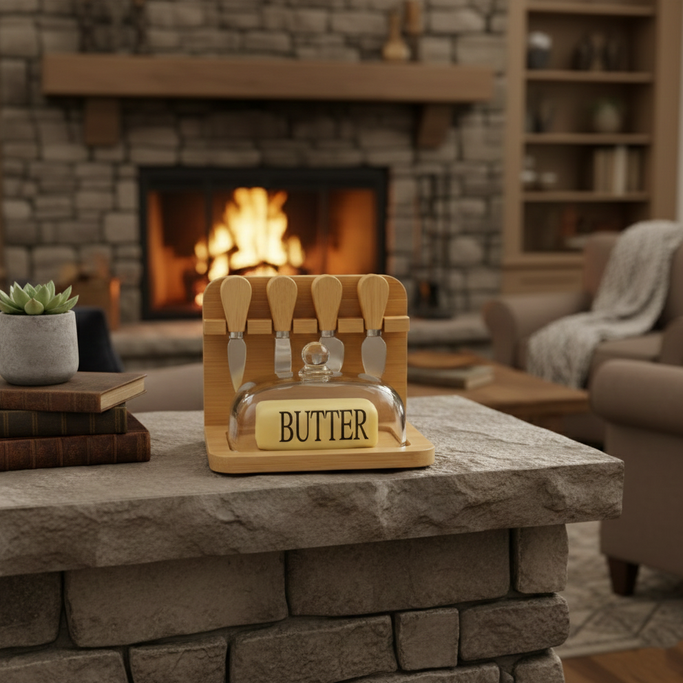 Butter Keeper & Spreader Set with Bamboo Base - All-In-One Store Pakistan