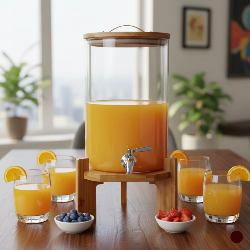 SunriseAmber Glass Dispenser with Airtight Lid and Bamboo Stand - All-In-One Store Pakistan