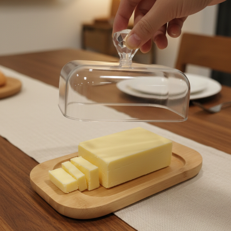 Rustic Wooden Butter Dish with Clear Lid & Knob - All-In-One Store Pakistan