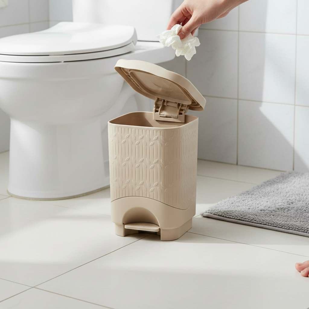 7L Bamboo-Style Dustbin with Pedal (1582) by Limon - All-In-One Store Pakistan