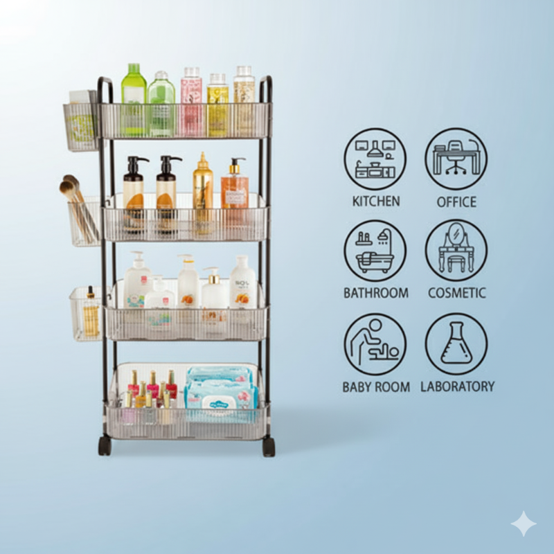 4-Tier Acrylic Utility Rolling Trolley (2374) by Limon - All-In-One Store Pakistan