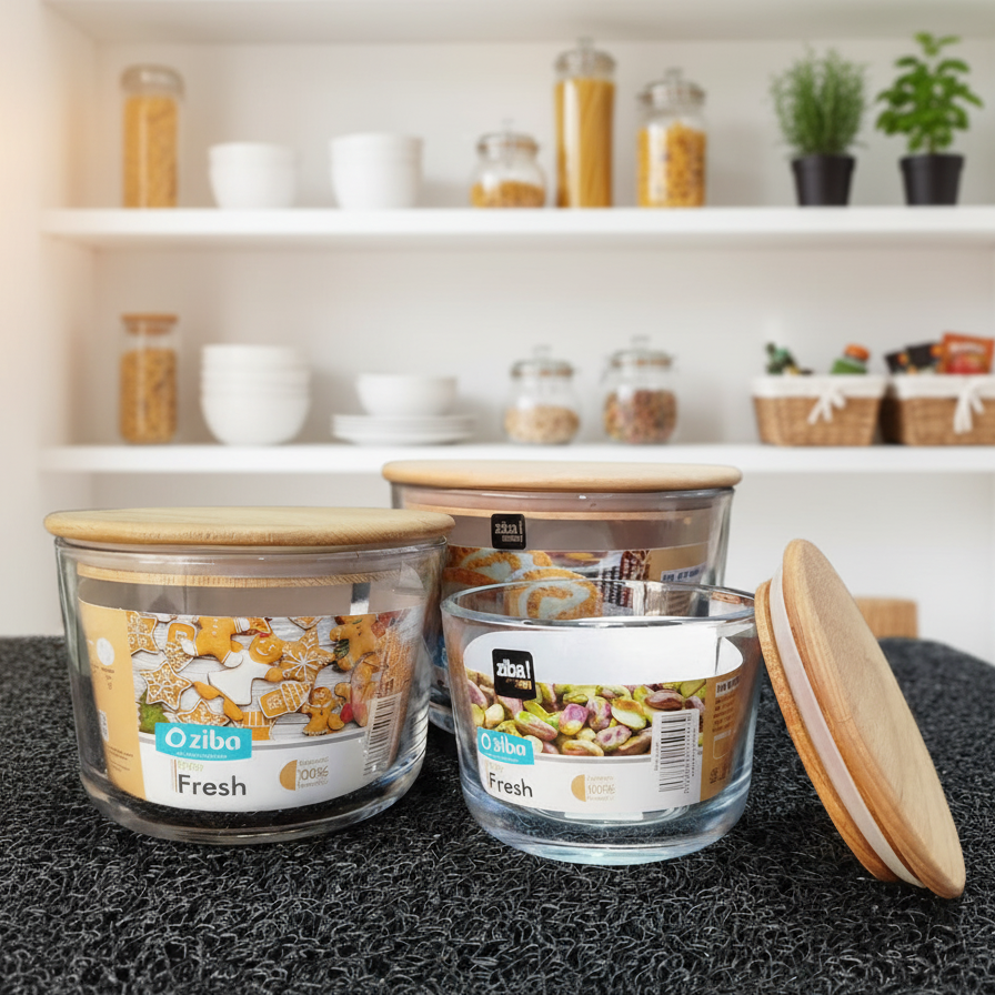 LuxeStack Glass Bowl with Airtight Wooden Lid by Ziba - All-In-One Store Pakistan