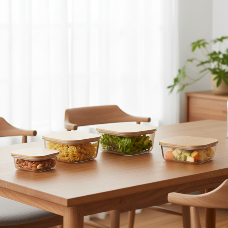 4Pcs Airtight Bamboo-Lid Glass Bowls Set – Square - All-In-One Store Pakistan