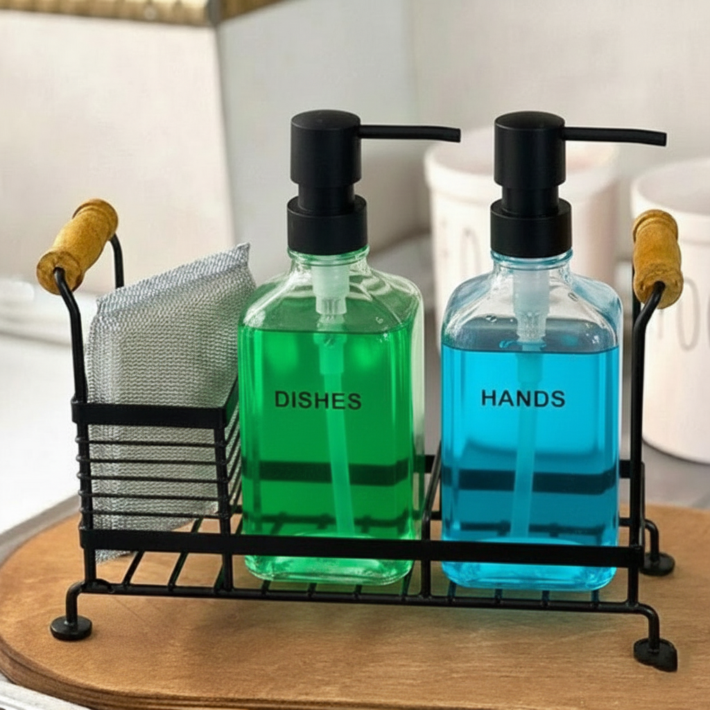 Glass Liquid Dispensers Set with Stand and Sponge by Limon - All-In-One Store Pakistan