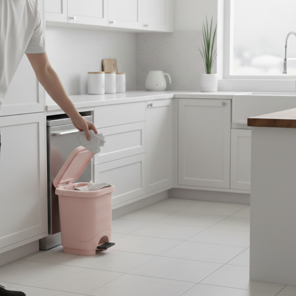7L Bamboo-Style Dustbin with Pedal (1582) by Limon - All-In-One Store Pakistan