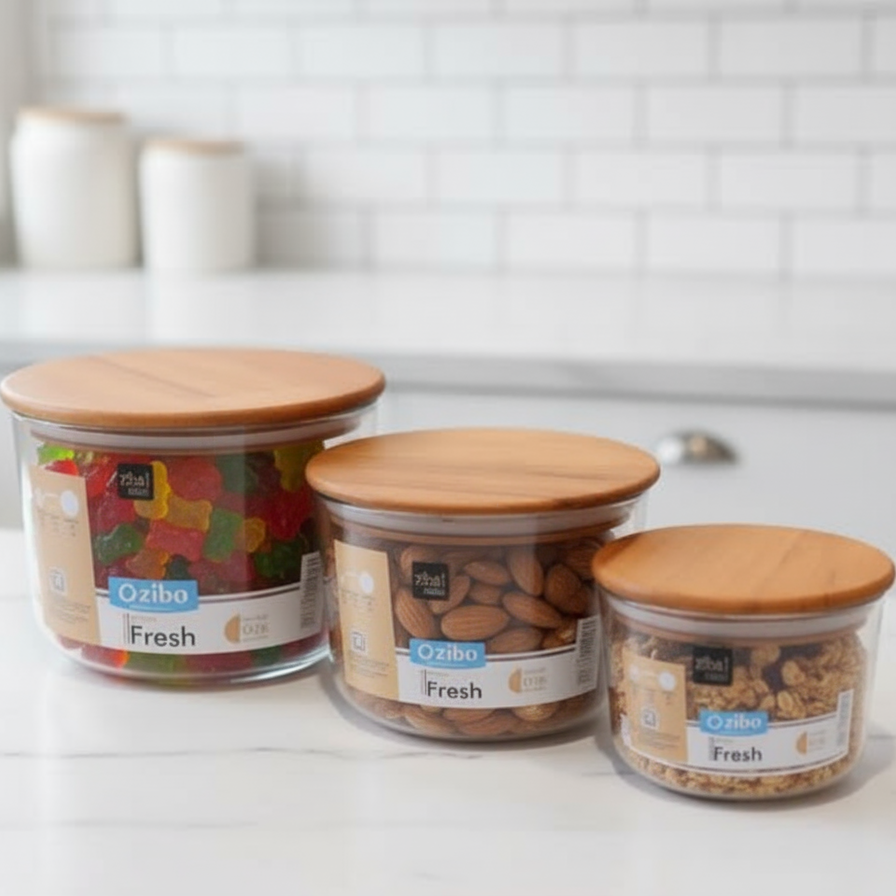 LuxeStack Glass Bowl with Airtight Wooden Lid by Ziba - All-In-One Store Pakistan