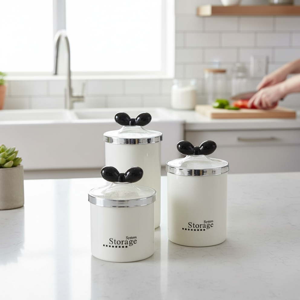 Crown & Bow Collection Storage Jars (Set of 3) - All-In-One Store Pakistan