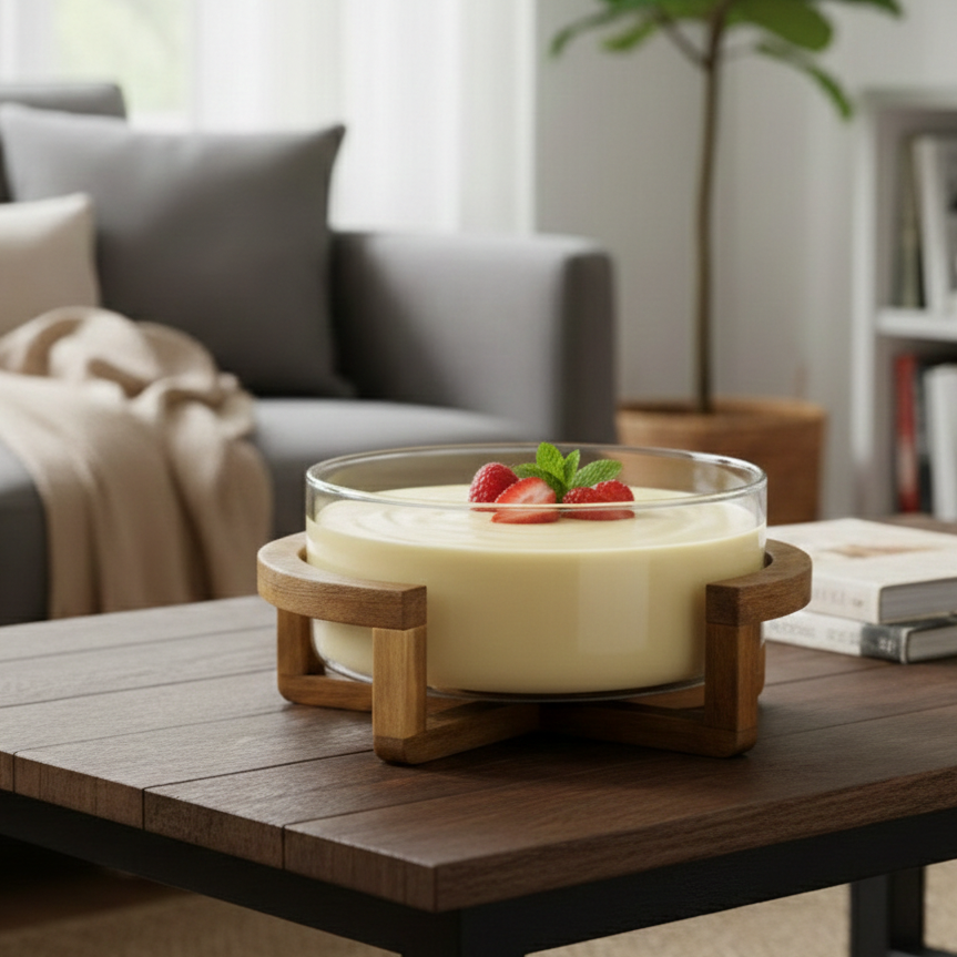 Classy Glass Serving Bowl with Wood Stand (1153) - All-In-One Store Pakistan