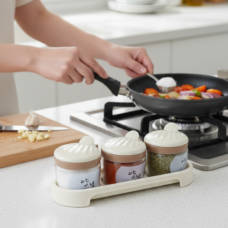 Round 3-Pcs Glass Spice Jars with Plastic Lid & Stand - All-In-One Store Pakistan