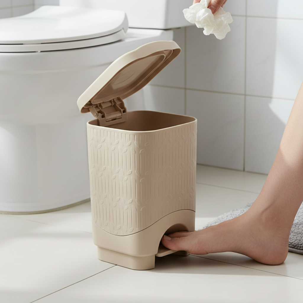 7L Bamboo-Style Dustbin with Pedal (1582) by Limon - All-In-One Store Pakistan