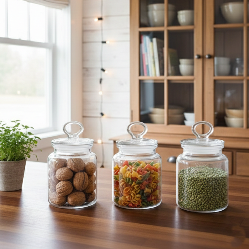 3-Pcs Rustic Design Handmade Glass Canister Set by Limon - All-In-One Store Pakistan