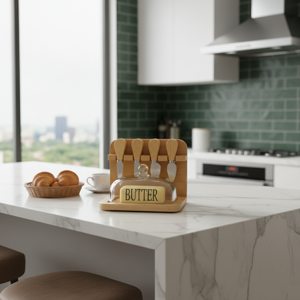 Butter Keeper & Spreader Set with Bamboo Base - All-In-One Store Pakistan