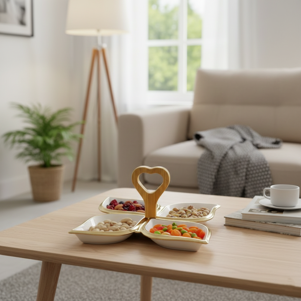 GoldenHeart 4-Section Ceramic Platter - All-In-One Store Pakistan