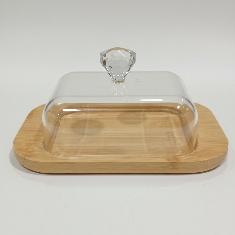 Rustic Wooden Butter Dish with Clear Lid & Knob - All-In-One Store Pakistan