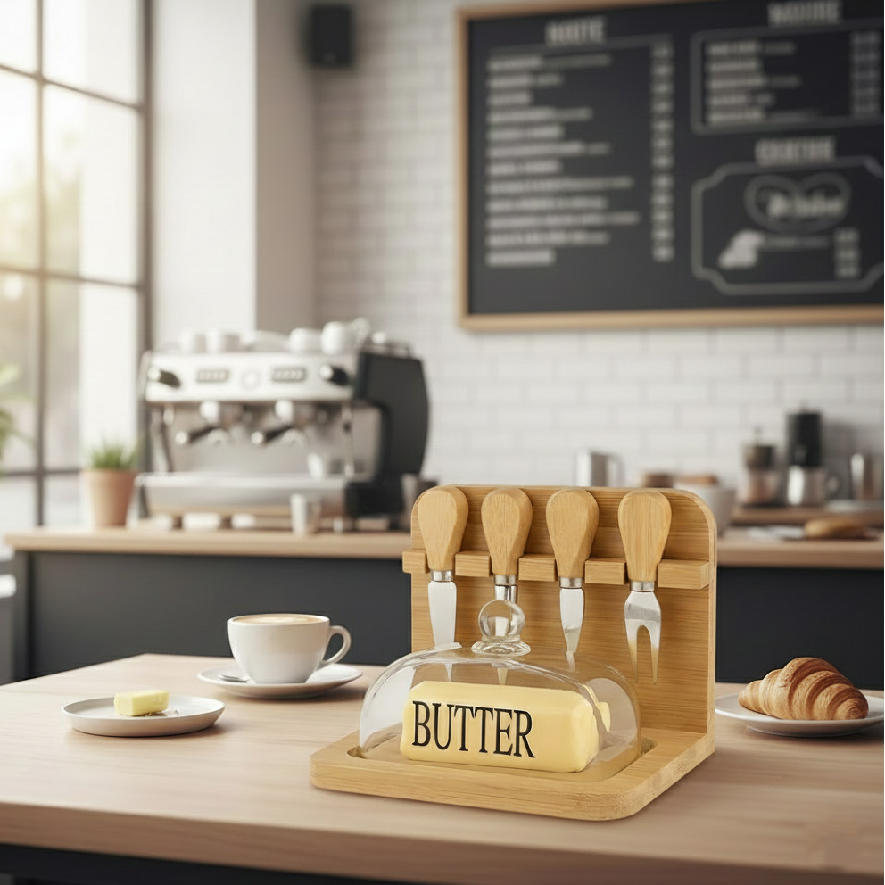Butter Keeper & Spreader Set with Bamboo Base - All-In-One Store Pakistan