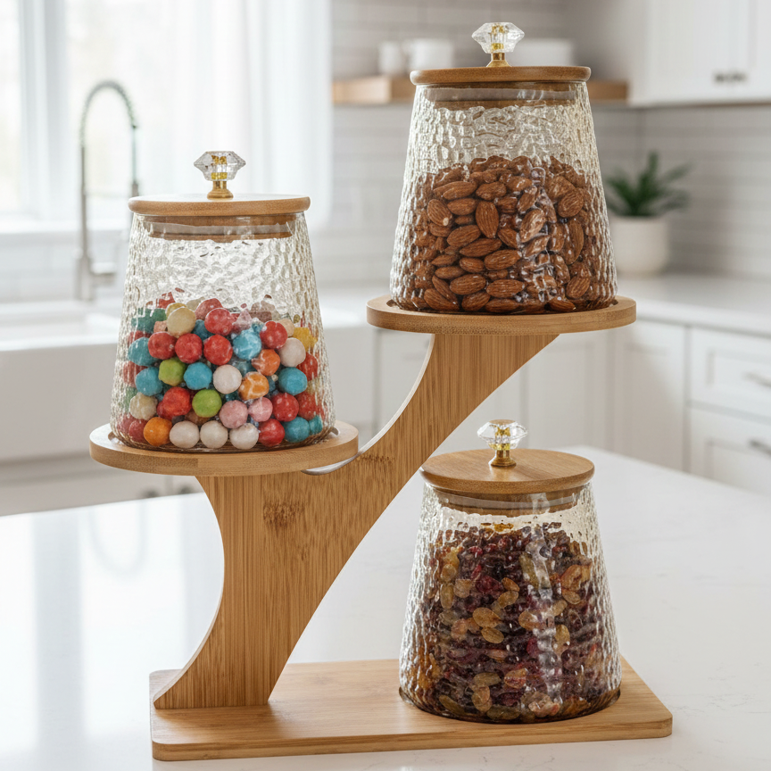 TriLevel Bamboo Pantry Display (1117) - All-In-One Store Pakistan