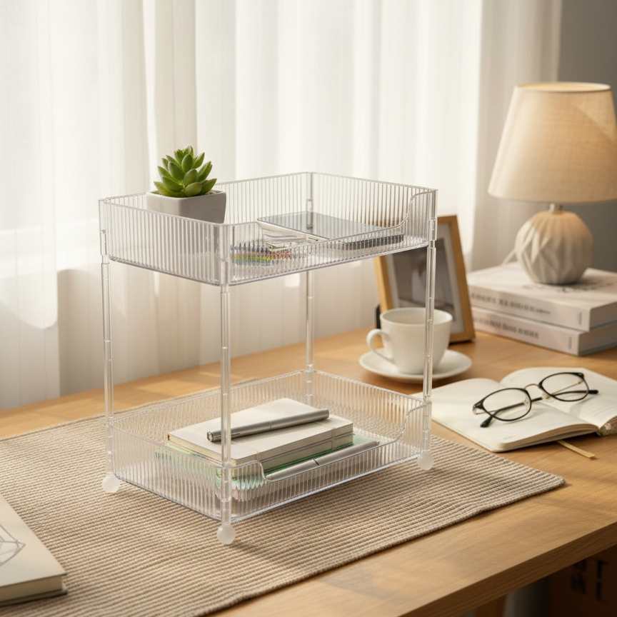 ClearStack 2-Tier Ribbed Acrylic Organizer - All-In-One Store Pakistan