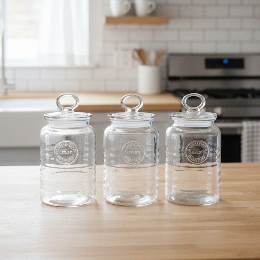 3-Pcs Rustic Design Handmade Glass Canister Set by Limon - All-In-One Store Pakistan