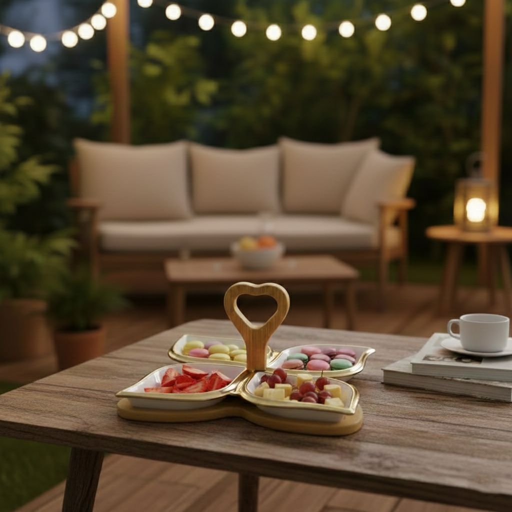 GoldenHeart 4-Section Ceramic Platter - All-In-One Store Pakistan