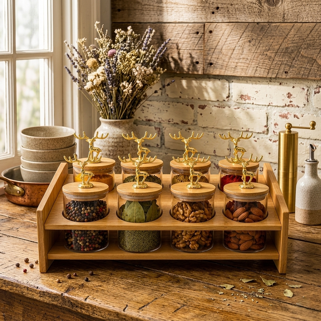 Royal Golden Deer 8-Piece Glass Jar Station (1170) - All-In-One Store Pakistan