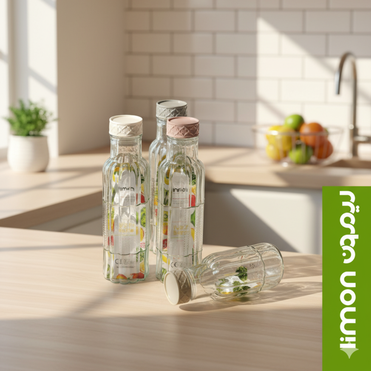 Ribbed Elegance Glass Bottle 1100ml (1934) by Limon - All-In-One Store Pakistan