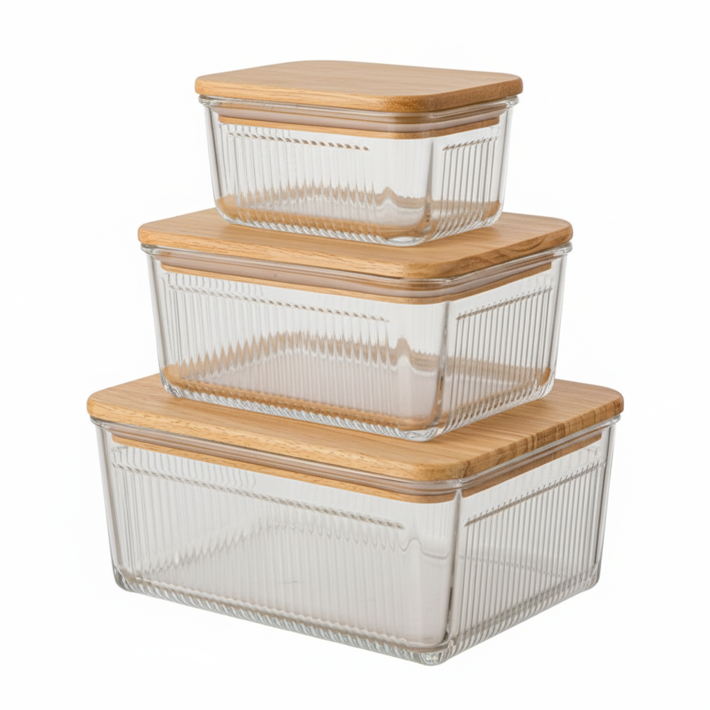Robust 3-Piece Glass Container Set with Wooden Lid (2211) By Limon - All-In-One Store Pakistan