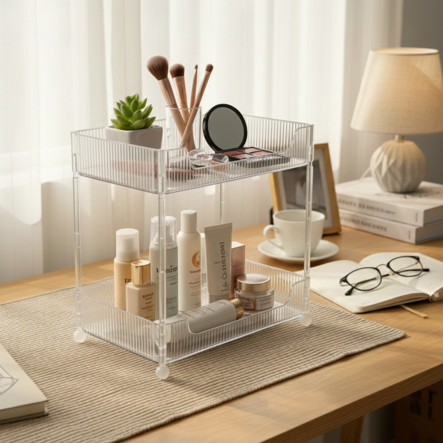 ClearStack 2-Tier Ribbed Acrylic Organizer - All-In-One Store Pakistan