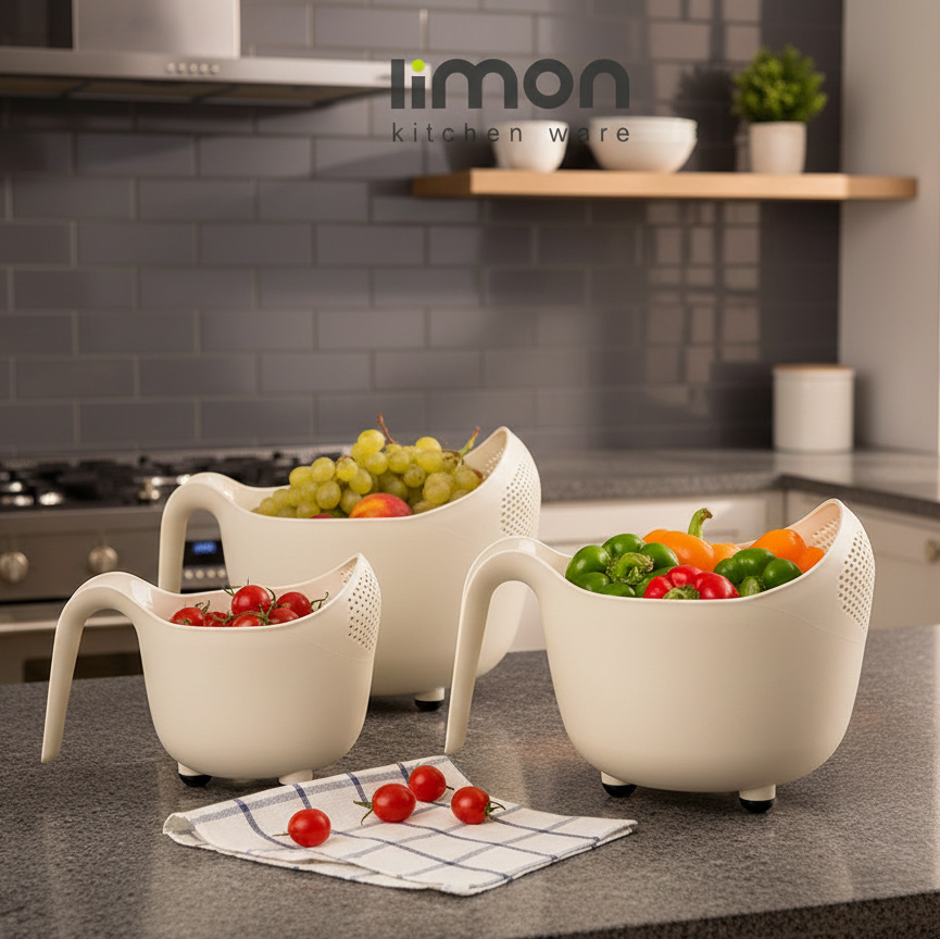Pack of 3 Fruits and Vegetables Wash Bowl with Drainer (3035) by Limon - All-In-One Store Pakistan